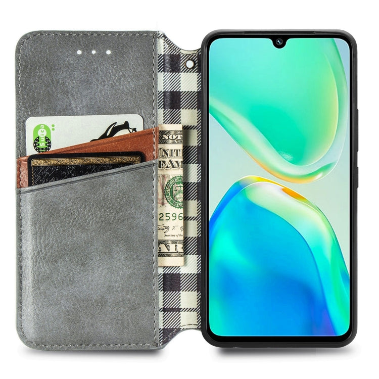 For vivo S15e Cubic Grid Pressed Magnetic Leather Phone Case