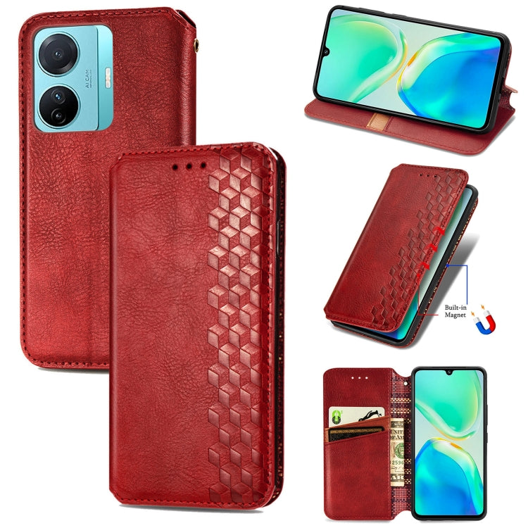 For vivo S15e Cubic Grid Pressed Magnetic Leather Phone Case