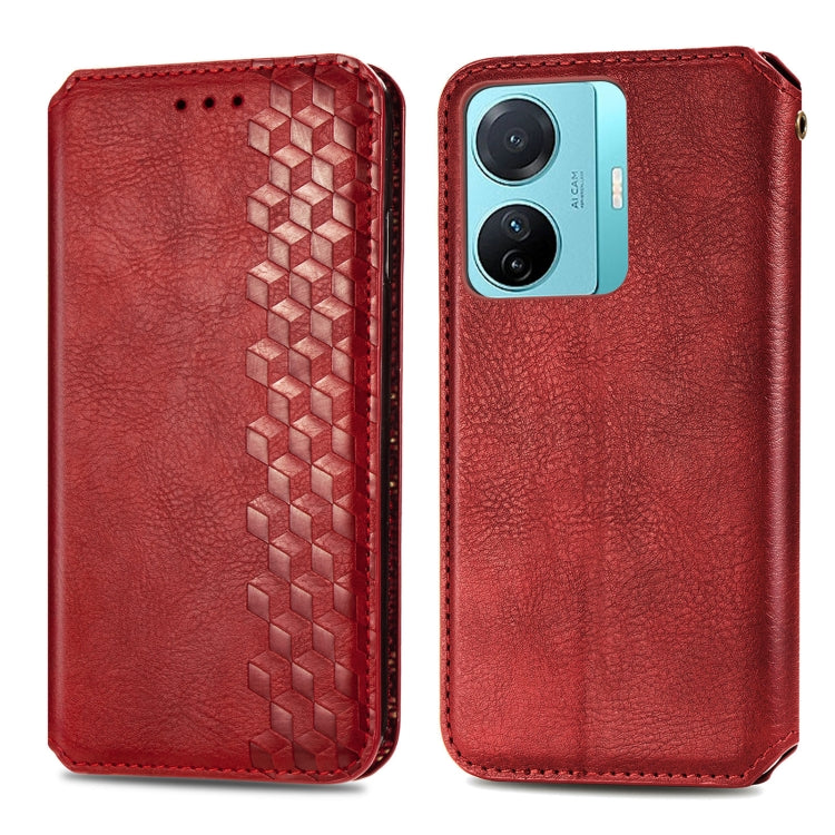 For vivo S15e Cubic Grid Pressed Magnetic Leather Phone Case