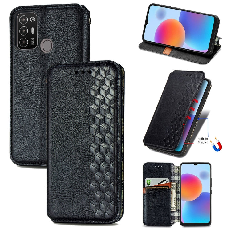 For ZTE Blade A52 Cubic Grid Pressed Magnetic Leather Phone Case