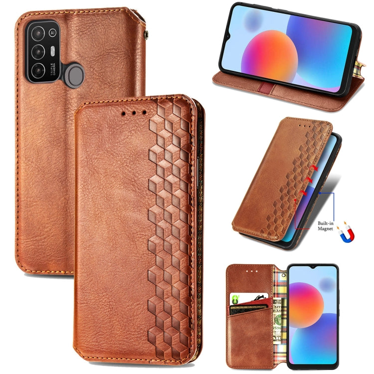 For ZTE Blade A52 Cubic Grid Pressed Magnetic Leather Phone Case