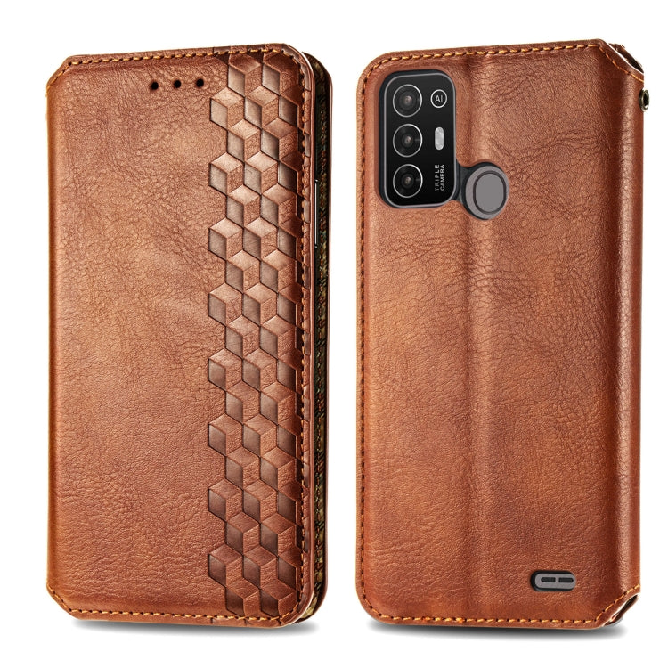 For ZTE Blade A52 Cubic Grid Pressed Magnetic Leather Phone Case