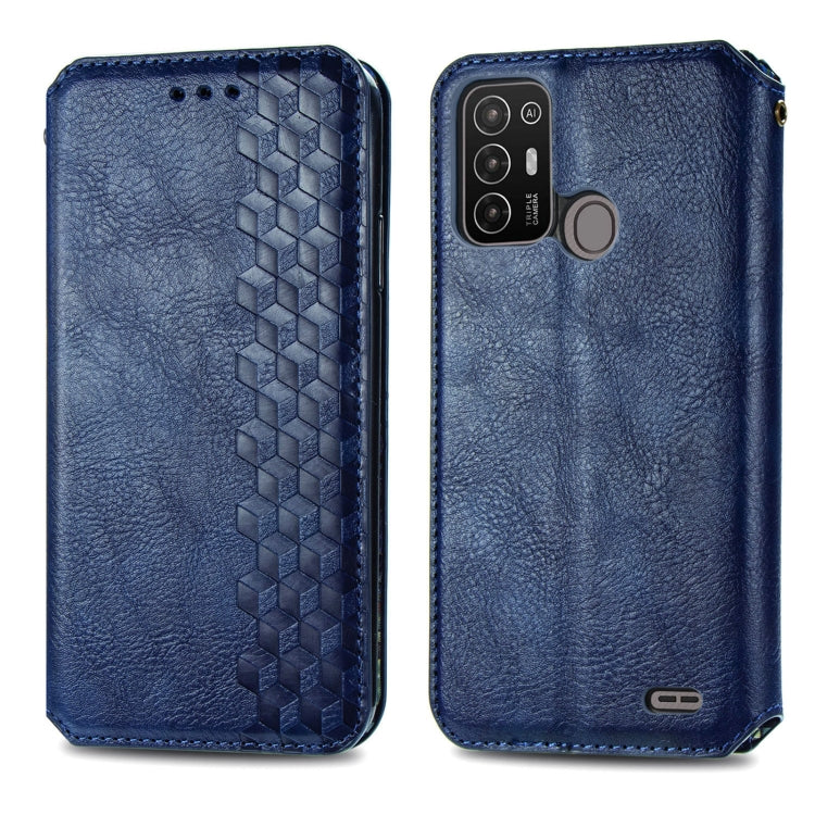 For ZTE Blade A52 Cubic Grid Pressed Magnetic Leather Phone Case