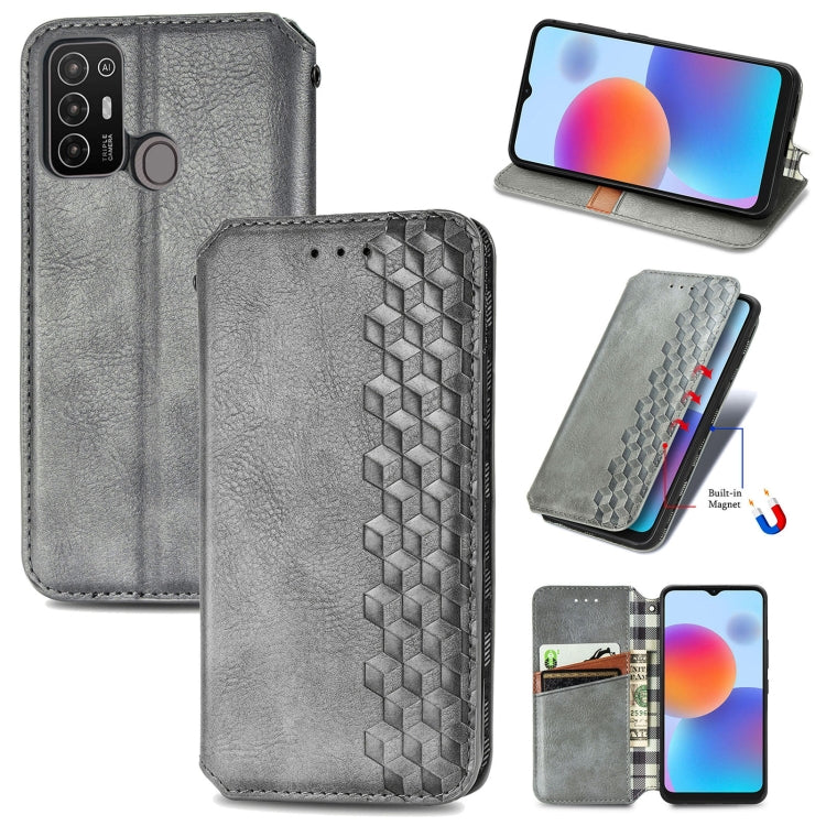 For ZTE Blade A52 Cubic Grid Pressed Magnetic Leather Phone Case