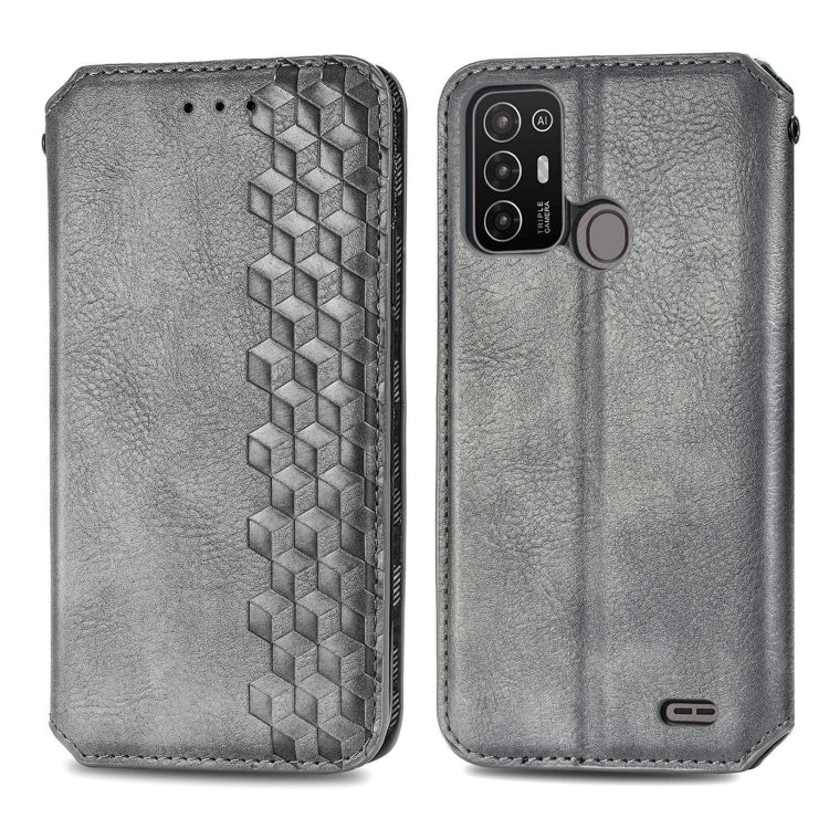 For ZTE Blade A52 Cubic Grid Pressed Magnetic Leather Phone Case