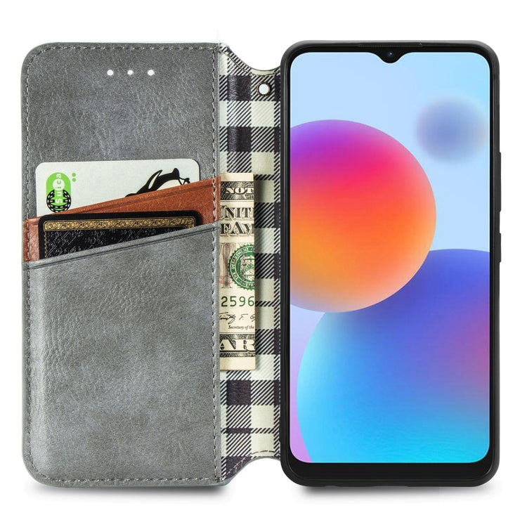 For ZTE Blade A52 Cubic Grid Pressed Magnetic Leather Phone Case