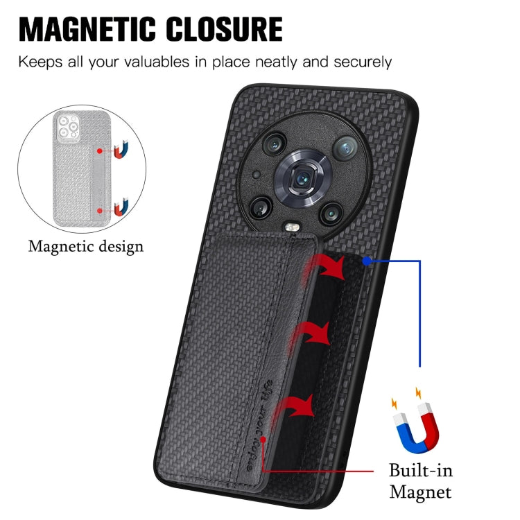 For Honor 80 Carbon Fiber Magnetic Card Bag Phone Case