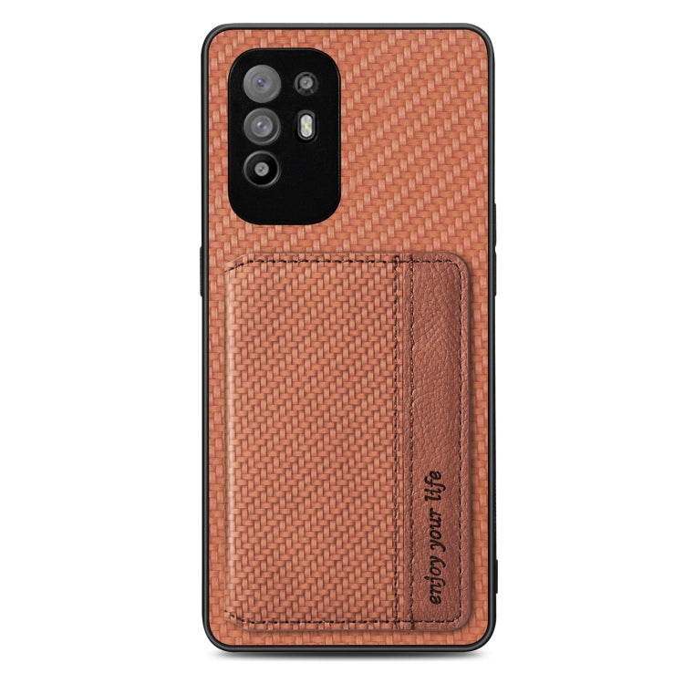 For OPPO A94 5G Carbon Fiber Magnetic Card Bag Phone Case