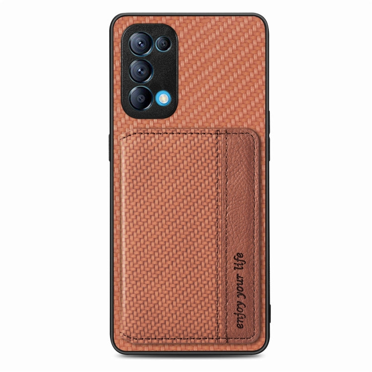 For OPPO Reno5 5G Carbon Fiber Magnetic Card Bag Phone Case