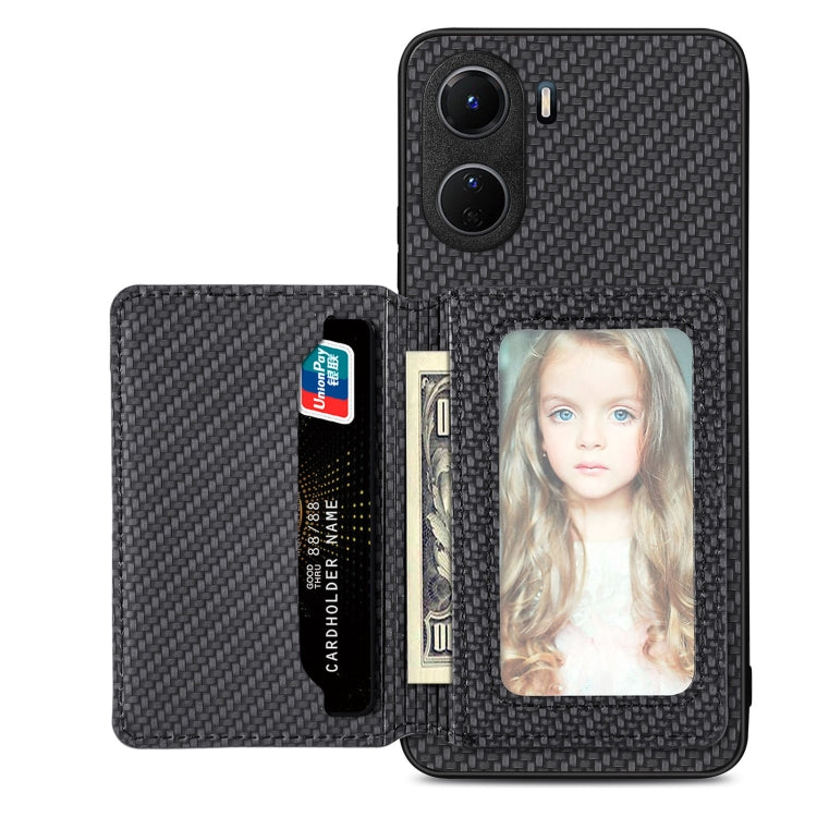 For vivo Y16 Carbon Fiber Magnetic Card Bag Phone Case