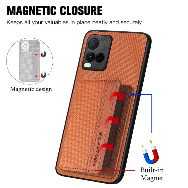For vivo Y21 Carbon Fiber Magnetic Card Bag Phone Case