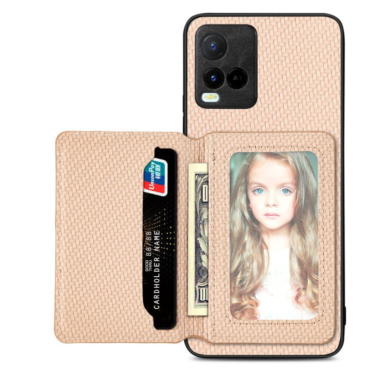 For vivo Y21 Carbon Fiber Magnetic Card Bag Phone Case