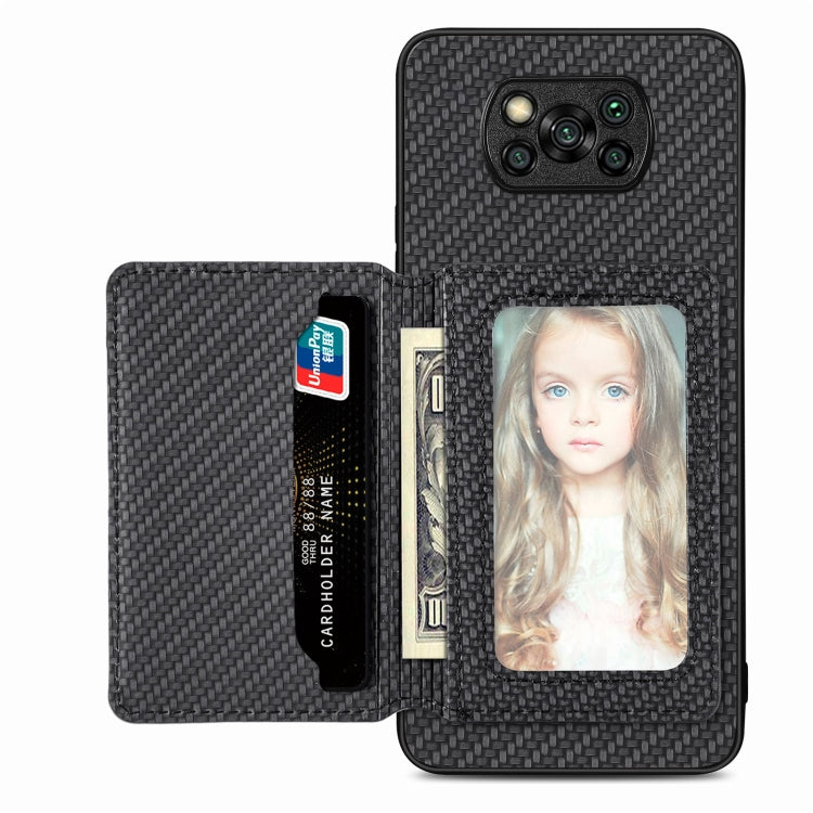 For Xiaomi Poco X3 NFC Carbon Fiber Magnetic Card Bag Phone Case