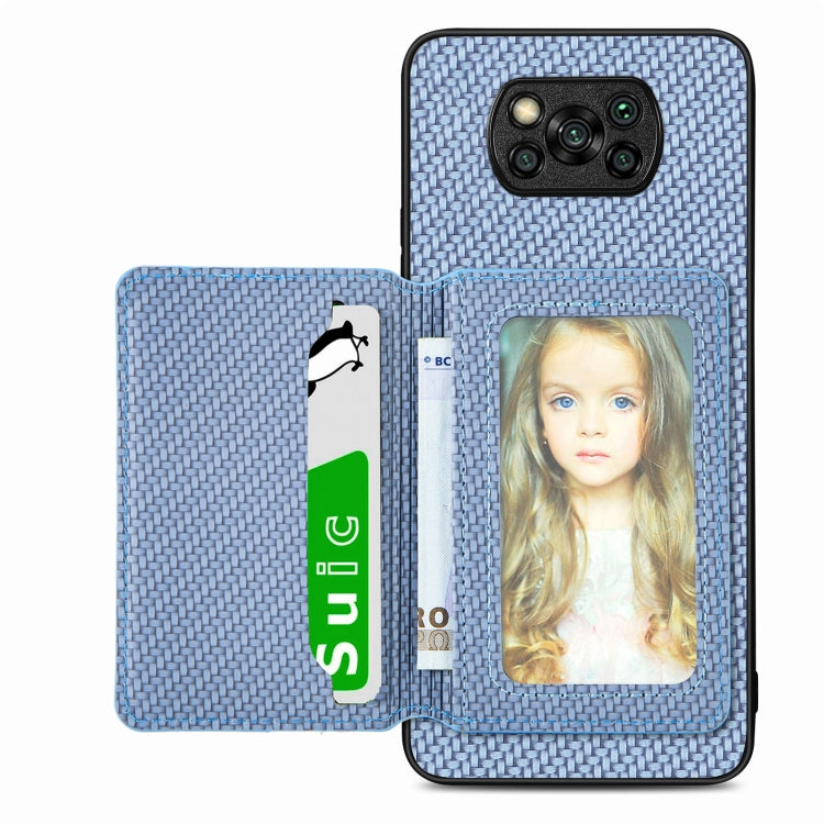 For Xiaomi Poco X3 NFC Carbon Fiber Magnetic Card Bag Phone Case