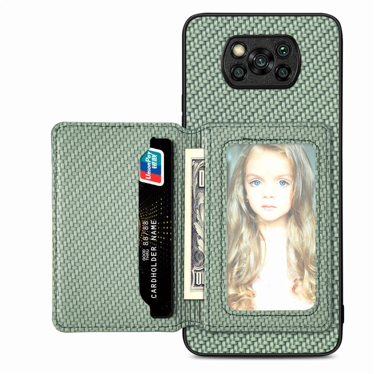 For Xiaomi Poco X3 NFC Carbon Fiber Magnetic Card Bag Phone Case