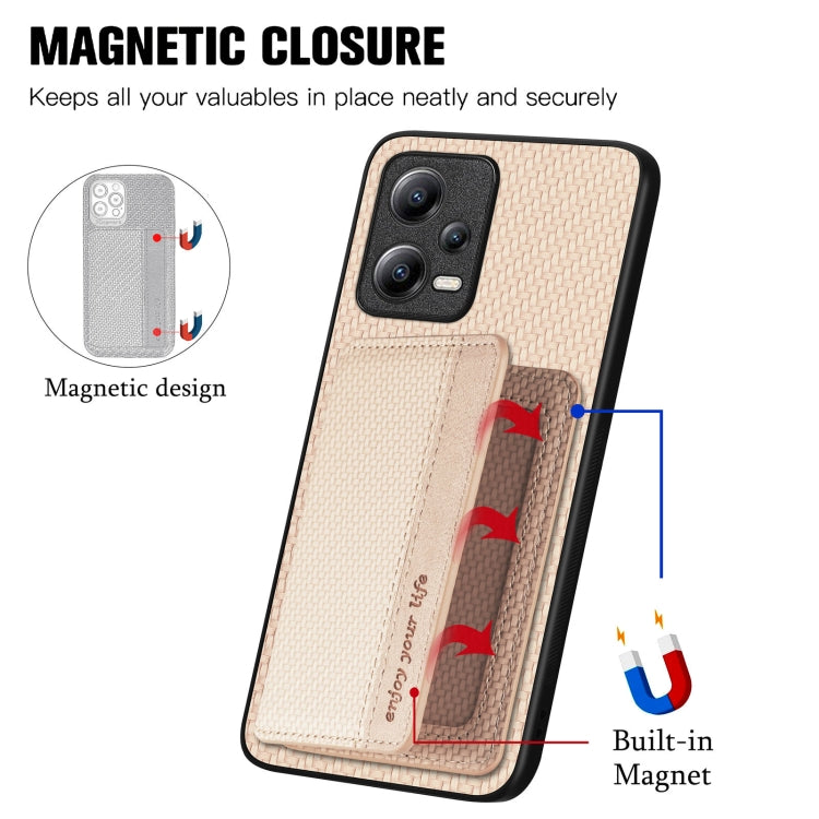 For Xiaomi Poco X5 Carbon Fiber Magnetic Card Bag Phone Case