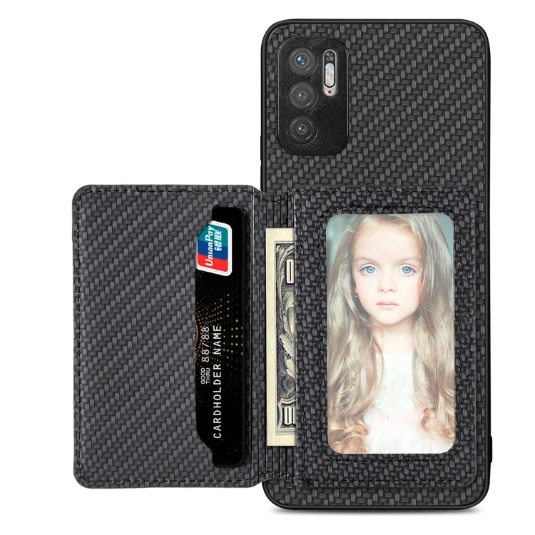 For Xiaomi Redmi Note 10 5G Carbon Fiber Magnetic Card Bag Phone Case