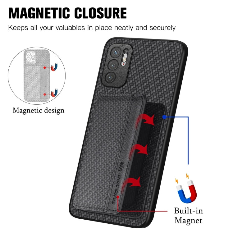 For Xiaomi Redmi Note 10 5G Carbon Fiber Magnetic Card Bag Phone Case