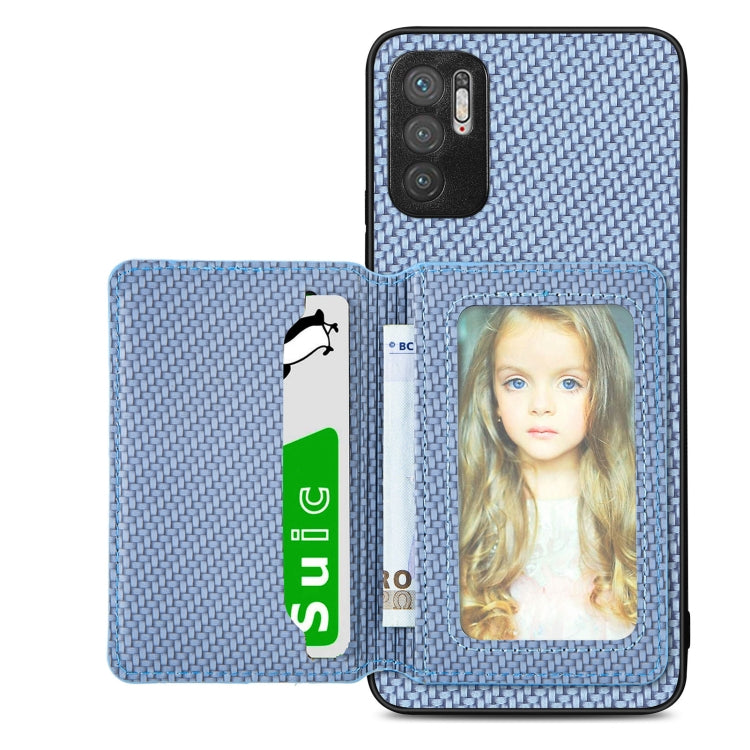 For Xiaomi Redmi Note 10 5G Carbon Fiber Magnetic Card Bag Phone Case