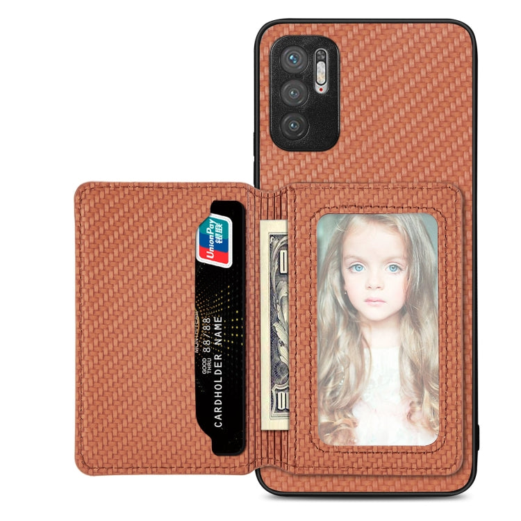 For Xiaomi Redmi Note 10 5G Carbon Fiber Magnetic Card Bag Phone Case