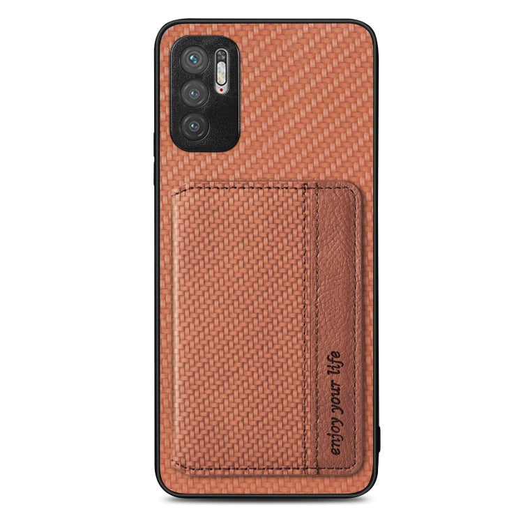 For Xiaomi Redmi Note 10 5G Carbon Fiber Magnetic Card Bag Phone Case