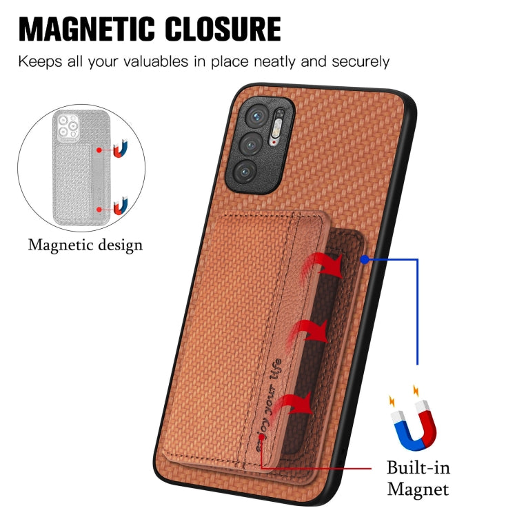 For Xiaomi Redmi Note 10 5G Carbon Fiber Magnetic Card Bag Phone Case
