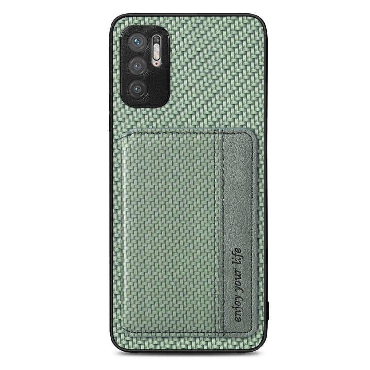 For Xiaomi Redmi Note 10 5G Carbon Fiber Magnetic Card Bag Phone Case