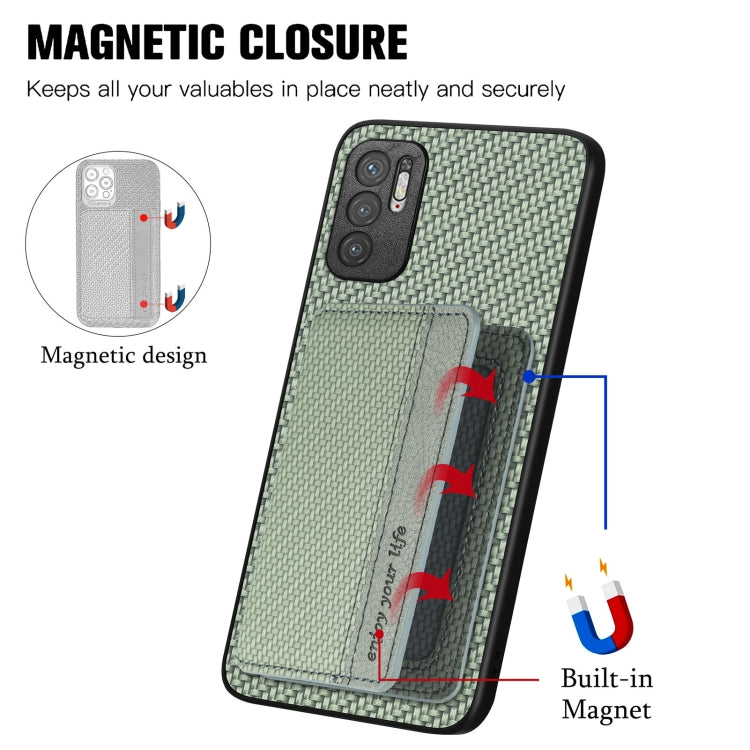 For Xiaomi Redmi Note 10 5G Carbon Fiber Magnetic Card Bag Phone Case
