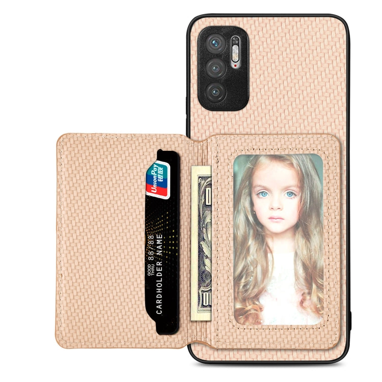 For Xiaomi Redmi Note 10 5G Carbon Fiber Magnetic Card Bag Phone Case