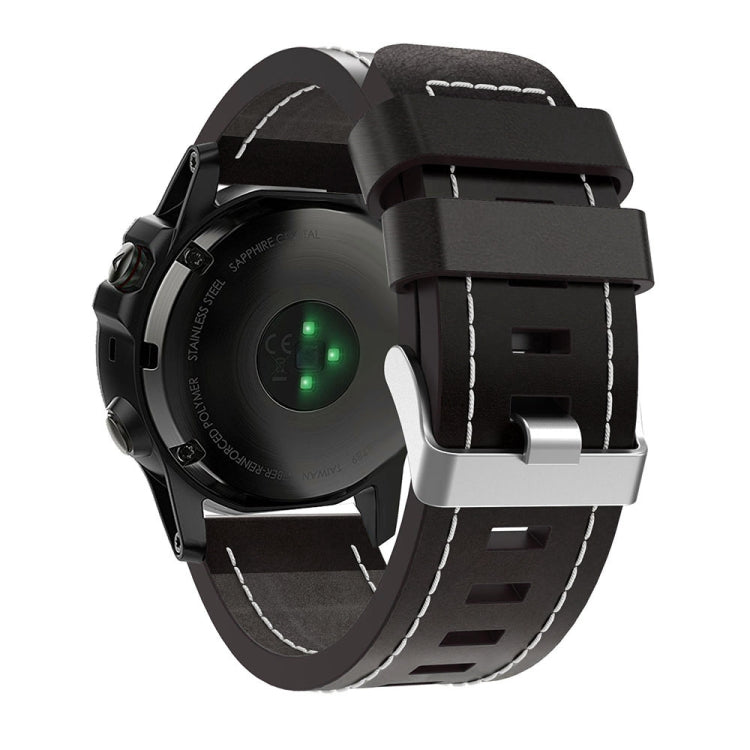 For Garmin Tactix 7 26mm Sewing Leather Steel Buckle Watch Band
