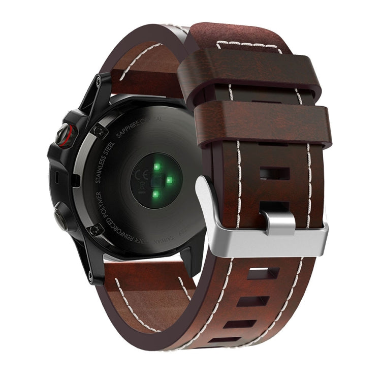 For Garmin Fenix 7X Solar 26mm Sewing Leather Steel Buckle Watch Band