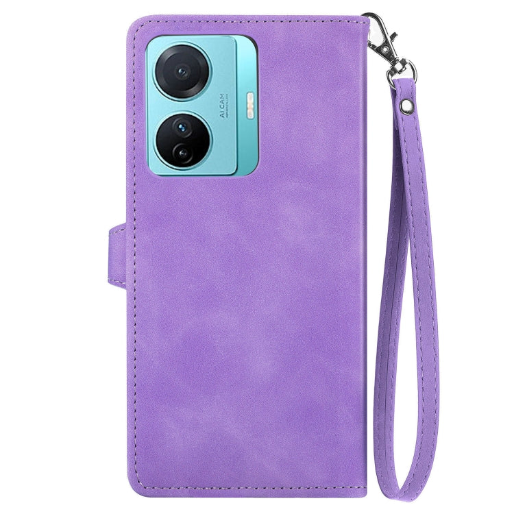 For vivo S15e Embossed Flower Zipper Leather Phone Case