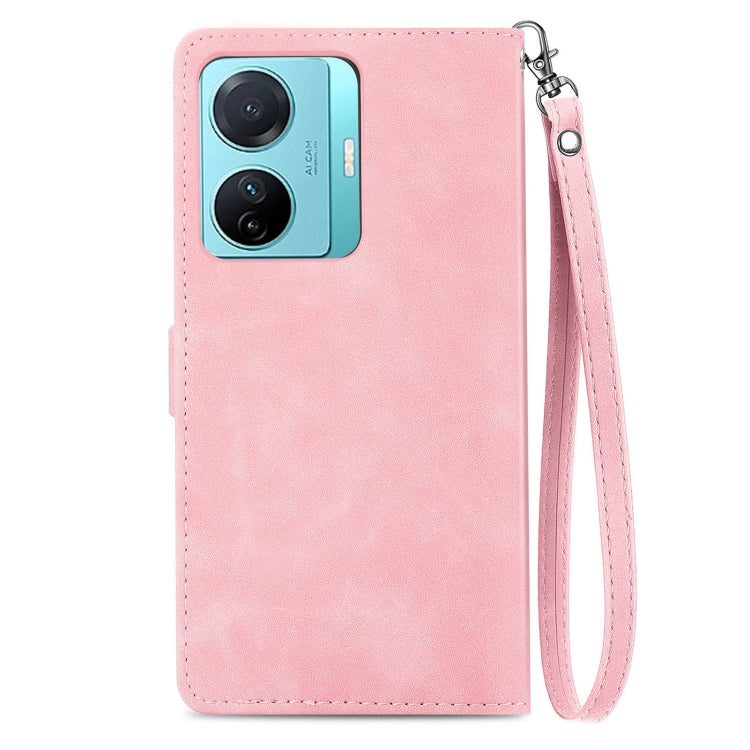 For vivo S15e Embossed Flower Zipper Leather Phone Case