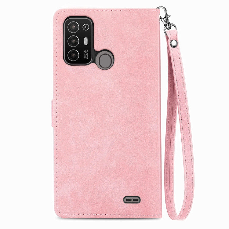 For ZTE Blade A52 Embossed Flower Zipper Leather Phone Case