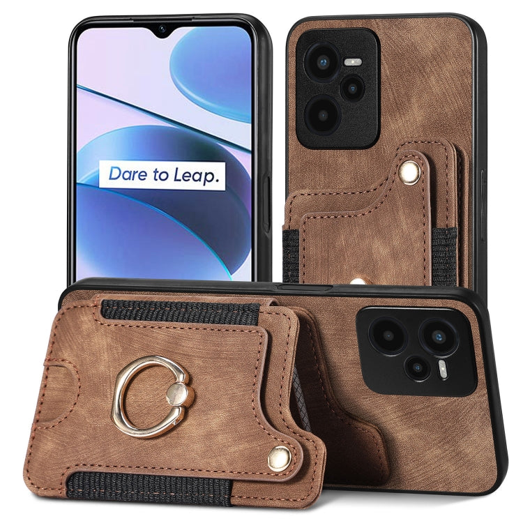 For Realme C35 Retro Skin-feel Ring Multi-card Wallet Phone Case