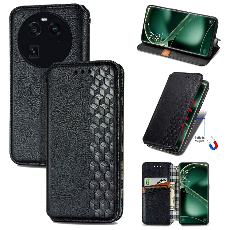 For OPPO Find X6 Cubic Grid Pressed Magnetic Leather Phone Case