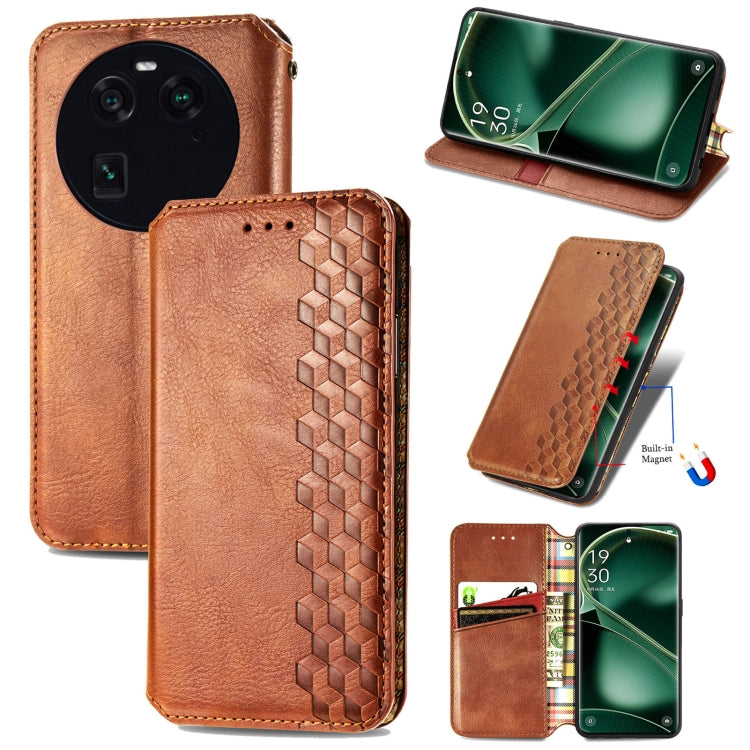 For OPPO Find X6 Cubic Grid Pressed Magnetic Leather Phone Case