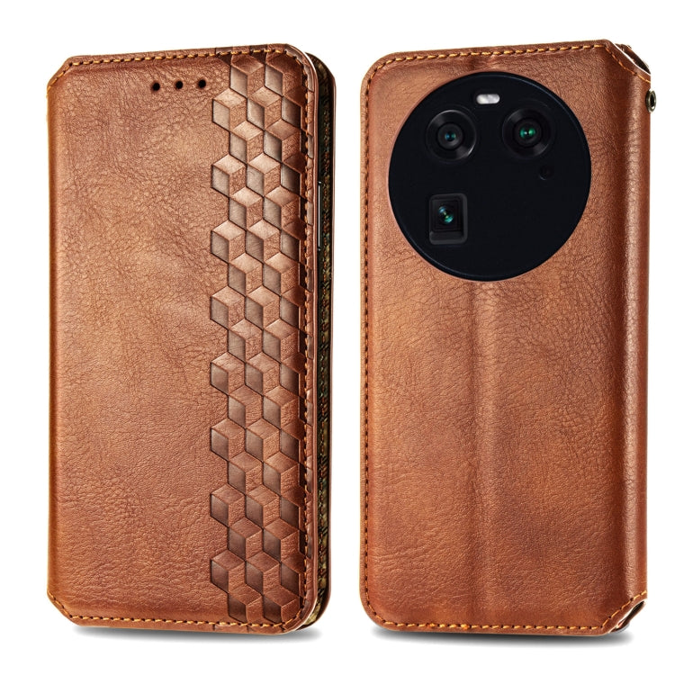 For OPPO Find X6 Cubic Grid Pressed Magnetic Leather Phone Case