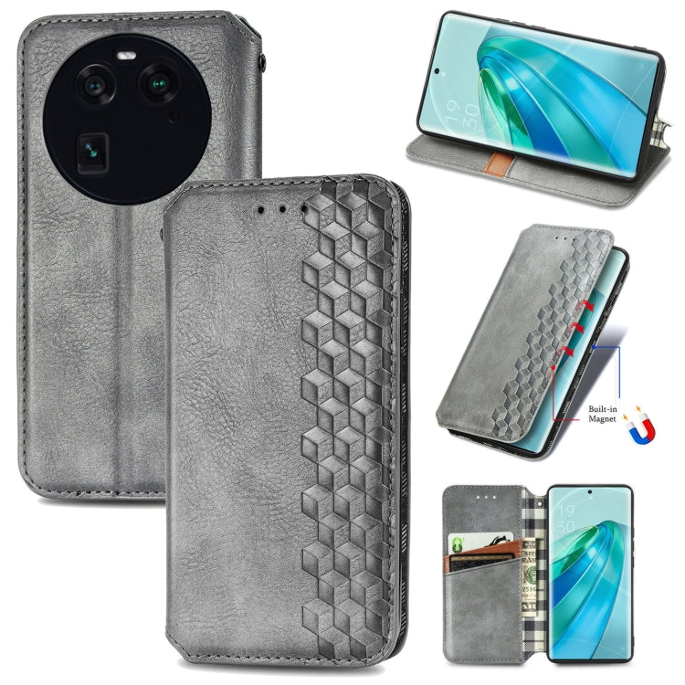 For OPPO Find X6 Cubic Grid Pressed Magnetic Leather Phone Case