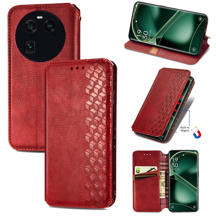 For OPPO Find X6 Cubic Grid Pressed Magnetic Leather Phone Case
