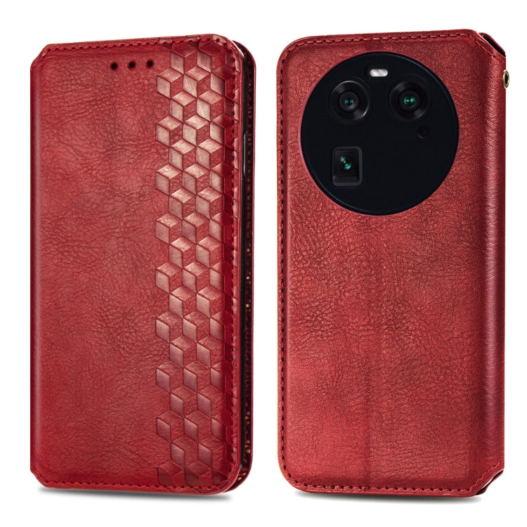For OPPO Find X6 Cubic Grid Pressed Magnetic Leather Phone Case