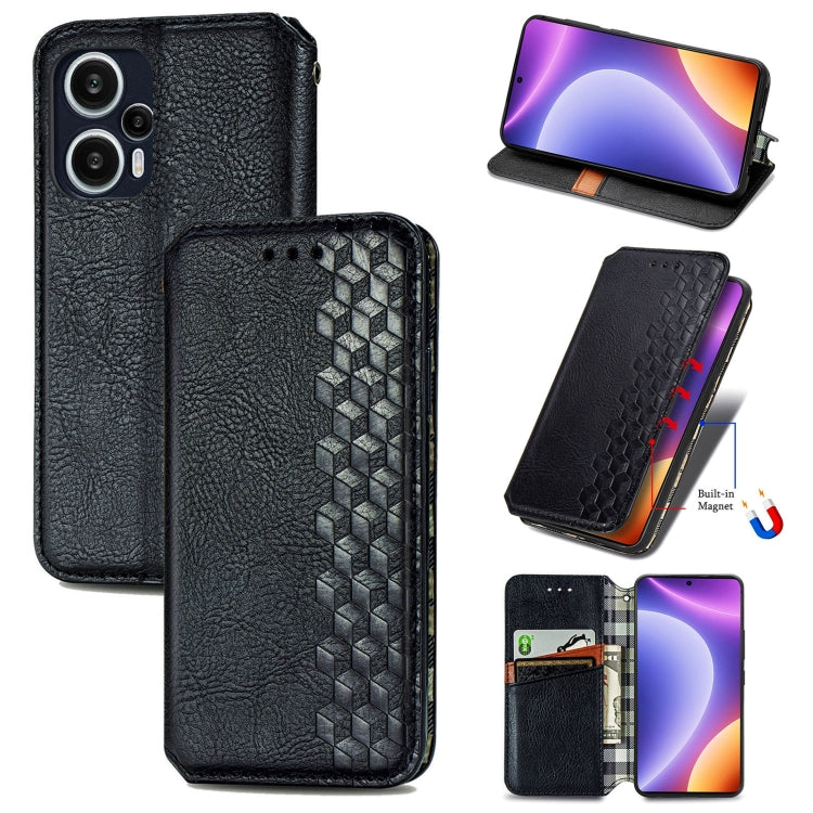 For Redmi Note 12 Turbo Cubic Grid Pressed Magnetic Leather Phone Case