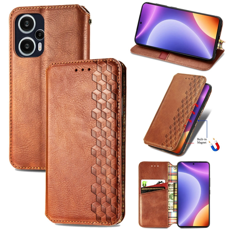 For Redmi Note 12 Turbo Cubic Grid Pressed Magnetic Leather Phone Case