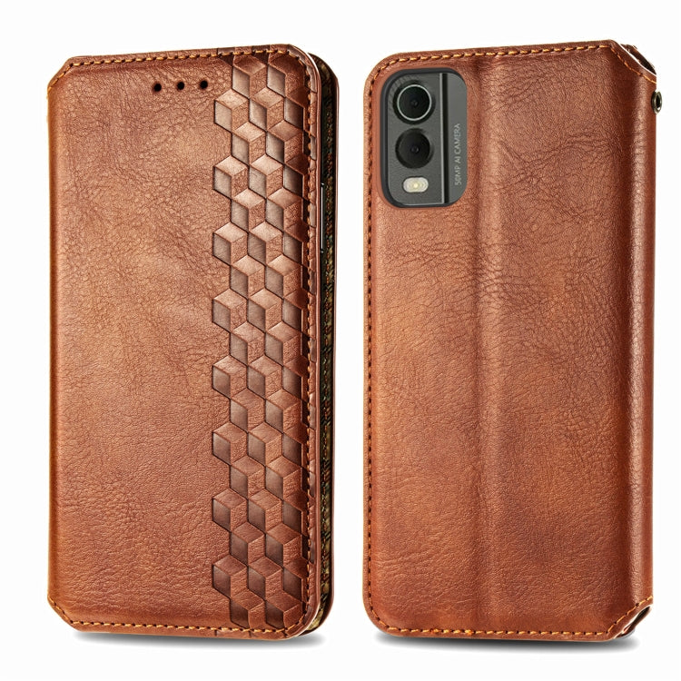 For Nokia C32 Cubic Grid Pressed Magnetic Leather Phone Case