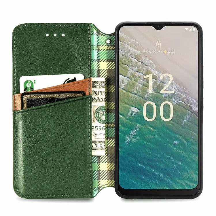 For Nokia C32 Cubic Grid Pressed Magnetic Leather Phone Case