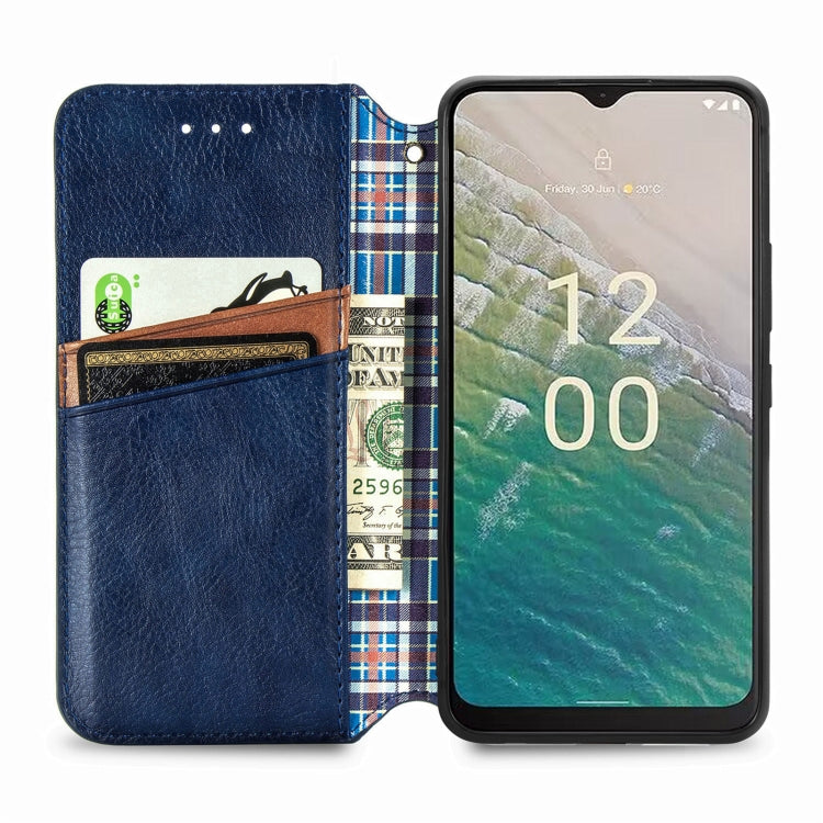 For Nokia C32 Cubic Grid Pressed Magnetic Leather Phone Case