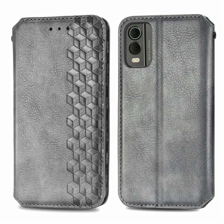 For Nokia C32 Cubic Grid Pressed Magnetic Leather Phone Case
