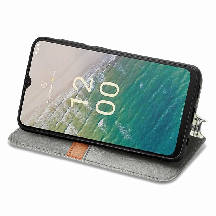 For Nokia C32 Cubic Grid Pressed Magnetic Leather Phone Case