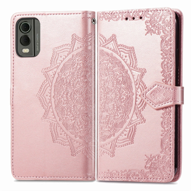 For Nokia C32 Mandala Flower Embossed Leather Phone Case