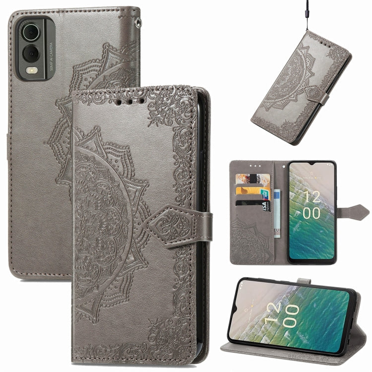 For Nokia C32 Mandala Flower Embossed Leather Phone Case